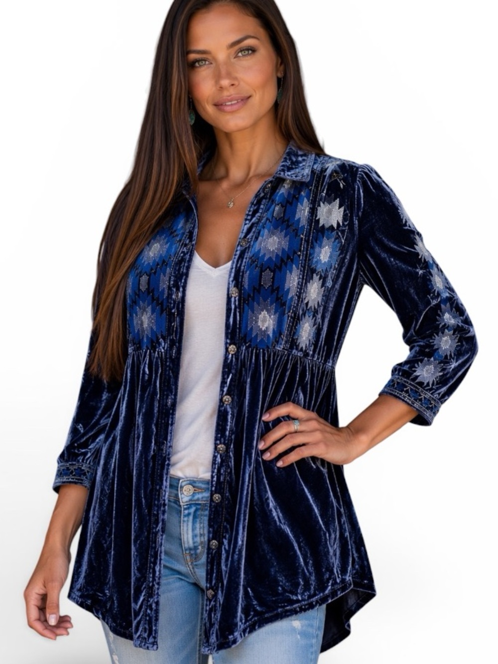 Johnny Was heavily embroidered velvet Naomi smoked shirt/jacket NWT - Picture 2 of 16